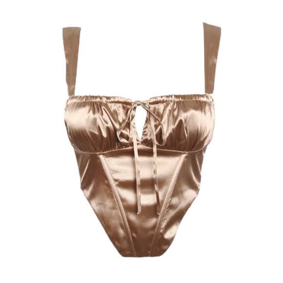 NWOT Bronze/Gold Satin Corset Front Tie Top Size M - Picture 1 of 13
